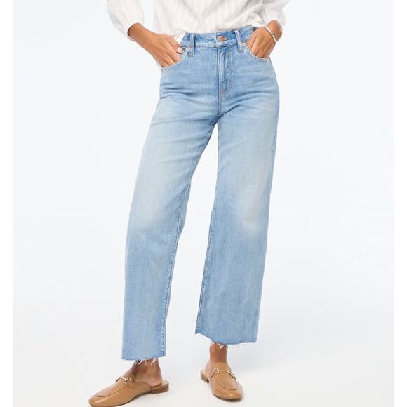 J.Crew Wide-leg Cropped Jeans WMNS 27 Spring Storm Wash All-day Stretch Raw Hem - Picture 1 of 9